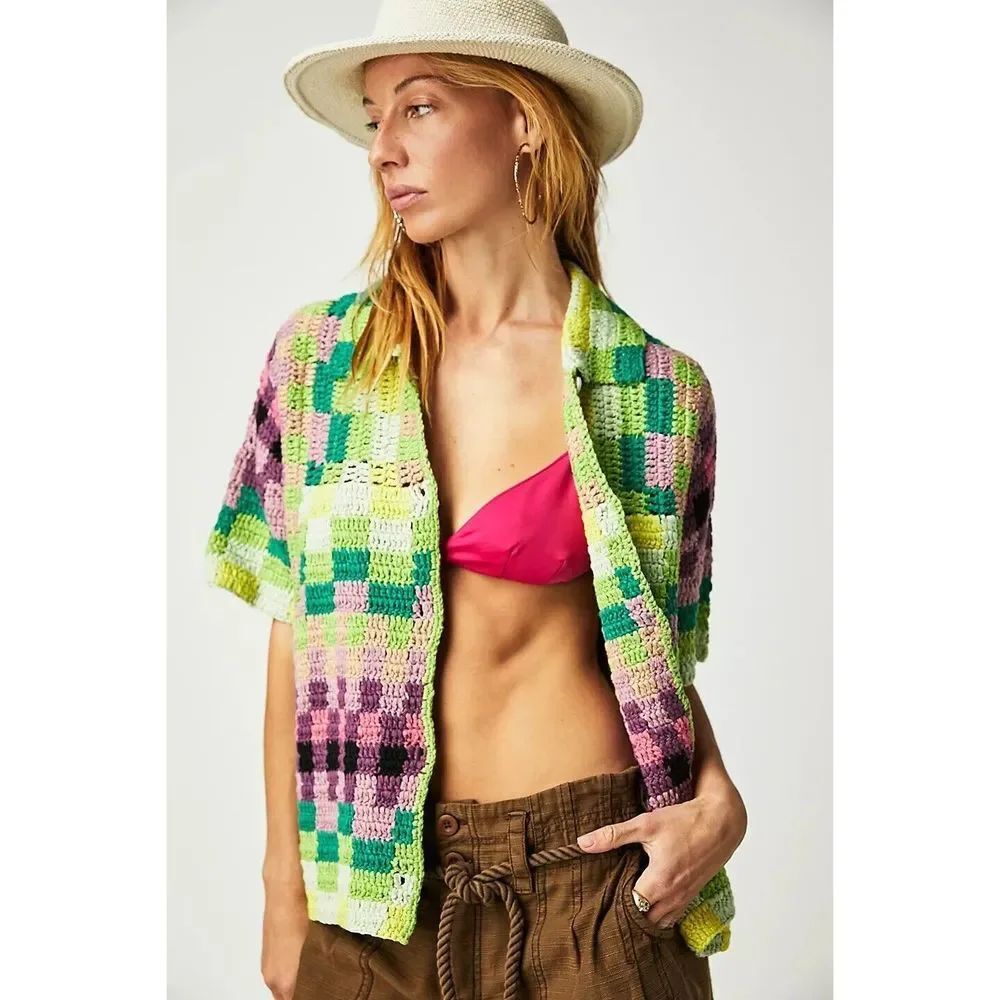 Free People Seychelles Crochet Shirt